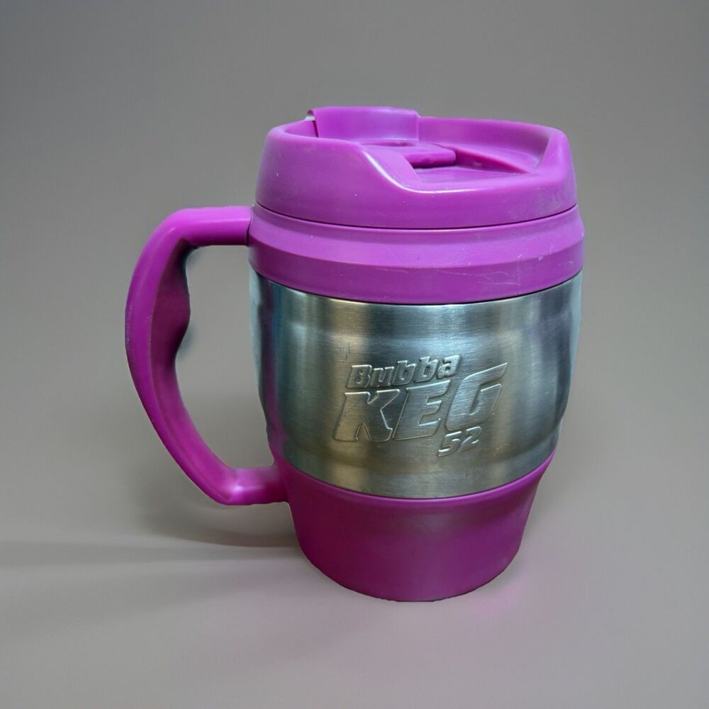 BUBBA KEG 52oz Thermal Travel Mug Barrel Pink Purple Large Lid Handle Distressed